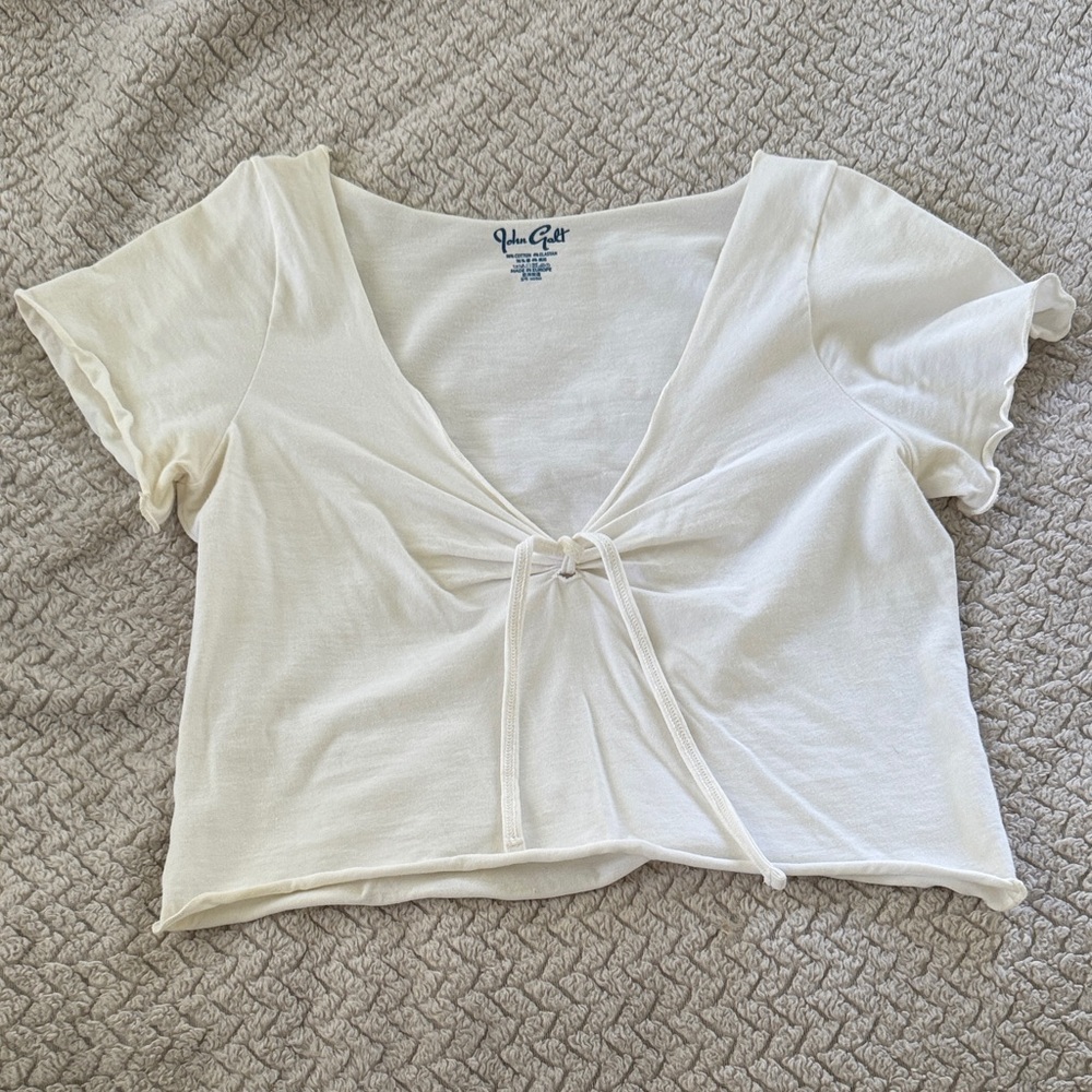 Brandy Melville White Front Tie Top